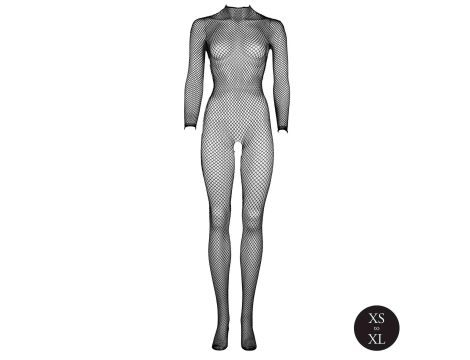 Bodystocking with fishnet structure, open crotch and turtle neck. - 9