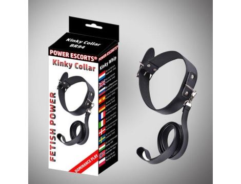 Kinky collar black  collar with leash  adjustable - 3