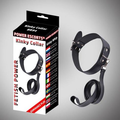 Kinky collar black  collar with leash  adjustable - 3