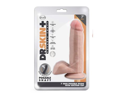 DR. SKIN PLUS  7 INCH POSABLE DILDO WITH BALLS  VANILLA