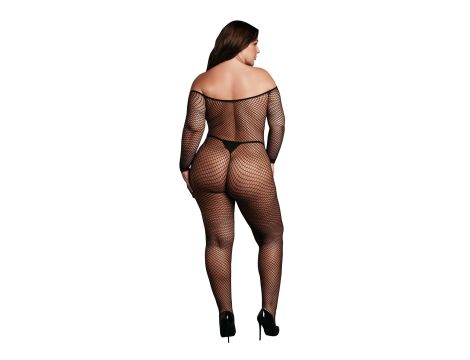 Bodystocking with off shoulder neckline, fishnet structure and open crotch. - 4