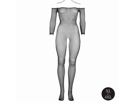 Bodystocking with off shoulder neckline, fishnet structure and open crotch. - 9