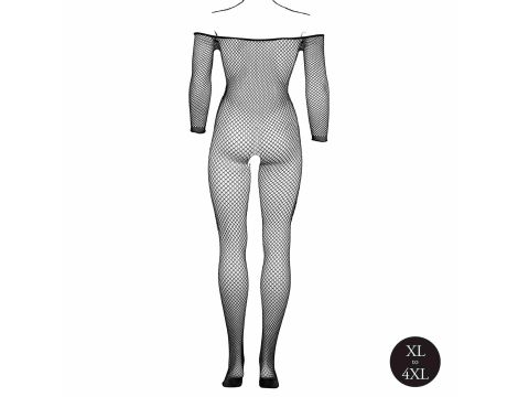 Bodystocking with off shoulder neckline, fishnet structure and open crotch. - 10