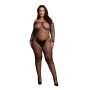 Bodystocking with off shoulder neckline, fishnet structure and open crotch. - 2