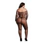 Bodystocking with off shoulder neckline, fishnet structure and open crotch. - 5