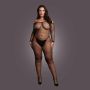 Bodystocking with off shoulder neckline, fishnet structure and open crotch. - 6