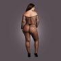 Bodystocking with off shoulder neckline, fishnet structure and open crotch. - 7