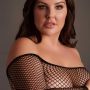 Bodystocking with off shoulder neckline, fishnet structure and open crotch. - 8