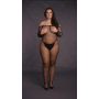 Bodystocking with off shoulder neckline, fishnet structure and open crotch. - 12