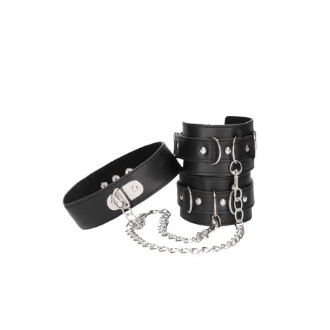 Bonded Leather Collar With Hand Cuffs - 2