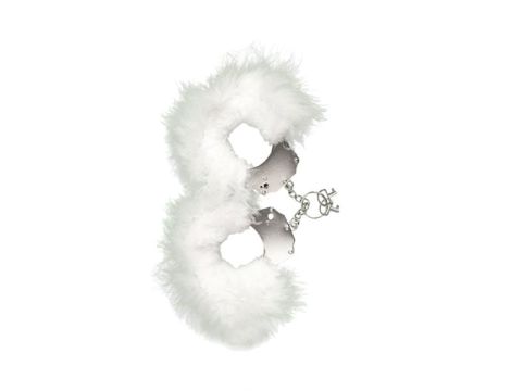 Kajdanki-Śmieszna zabawka-kadanki - Metallic Handcuffs,feather cov.. White - 2