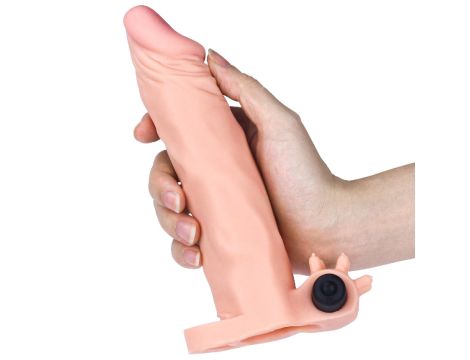 Add 2"" Pleasure X Tender Vibrating Penis Sleeve Flesh - 5