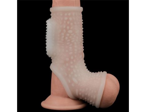 Vibrating Drip Knights Ring with Scrotum Sleeve (White) - 4