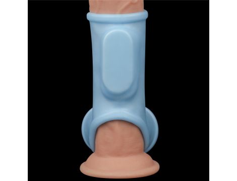 Vibrating Silk Knights Ring with Scrotum Sleeve (Blue) - 4