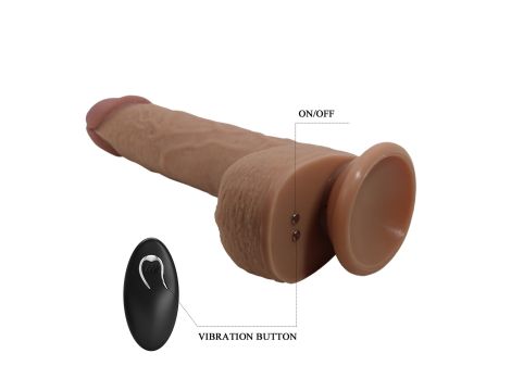 PRETTY LOVE - Tommy 8,9'' Light Brown, 3 vibration functions 3 thrusting settings Suction base Wireless remote control - 8