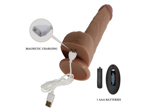 PRETTY LOVE - Tommy 8,9'' Light Brown, 3 vibration functions 3 thrusting settings Suction base Wireless remote control - 9