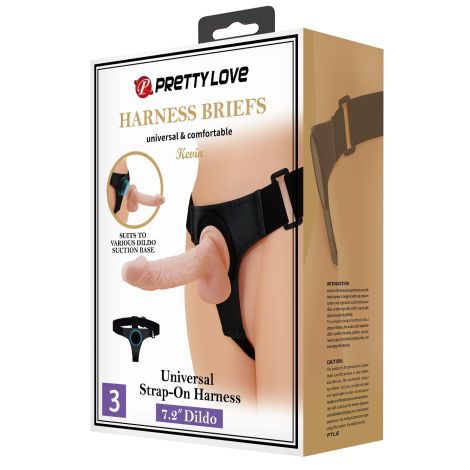 PRETTY LOVE - HARNESS BRIEFS- Kevin, Universal Strap-On, 7.2'' Dildo - 9