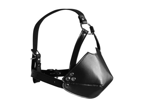 Head Harness with Mouth Cover and Solid Ball Gag - Black - 5