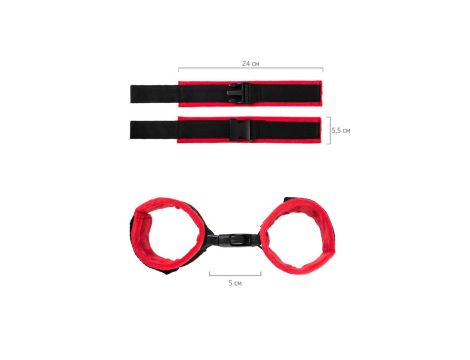 Anonymo handcuffs, velour, red, 24 cm - 5