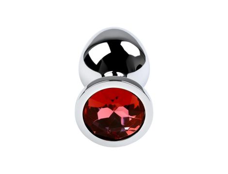 Silver anal plug with gem, red - 3