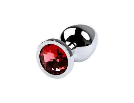 Silver anal plug with gem, red - 4