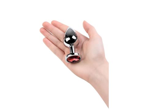 Silver anal plug with gem, red - 6