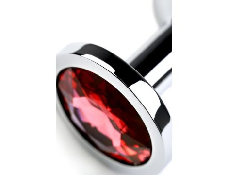 Silver anal plug with gem, red - 7