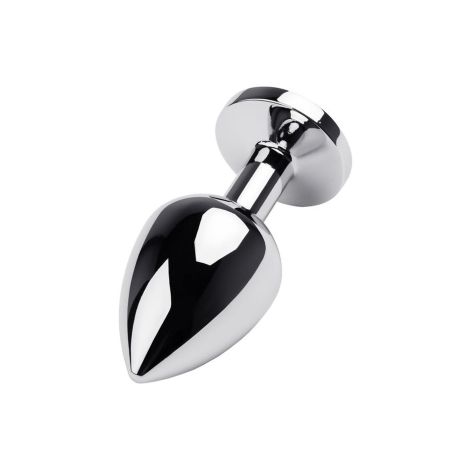 Silver anal plug with gem, red - 2