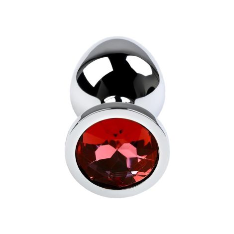 Silver anal plug with gem, red - 3