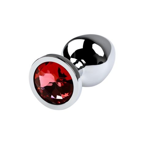 Silver anal plug with gem, red - 4