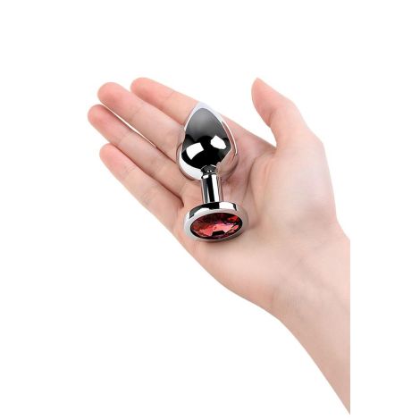 Silver anal plug with gem, red - 6