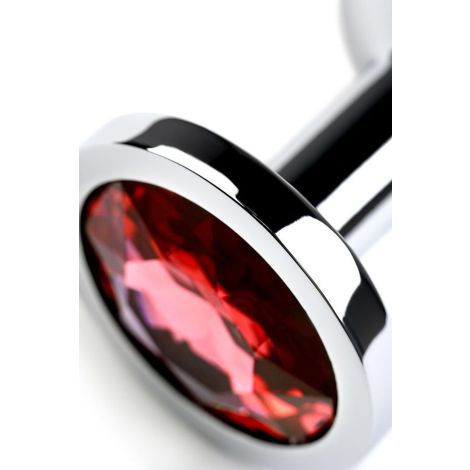 Silver anal plug with gem, red - 7