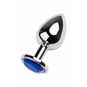 Silver anal plug TOYFA Metal with blue round-shaped gem