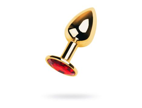 Gold anal plug with gem, red