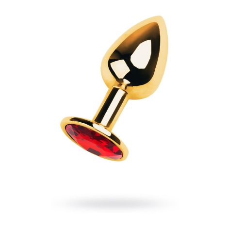 Gold anal plug with gem, red