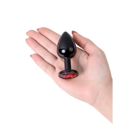 Black anal plug TOYFA Metal,with a ruby colored gem - 6