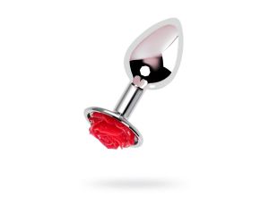 Anal plug Metal by TOYFA, metal, silver with red rose, 8 cm, O 2.7 cm, 48 g