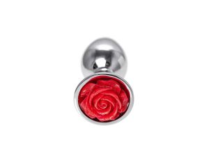 Anal plug Metal by TOYFA, metal, silver with red rose, 8 cm, O 2.7 cm, 48 g - image 2