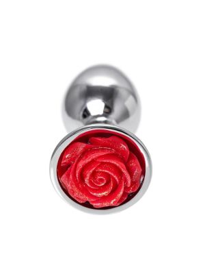 Anal plug Metal by TOYFA, metal, silver with red rose, 8 cm, O 2.7 cm, 48 g - image 2