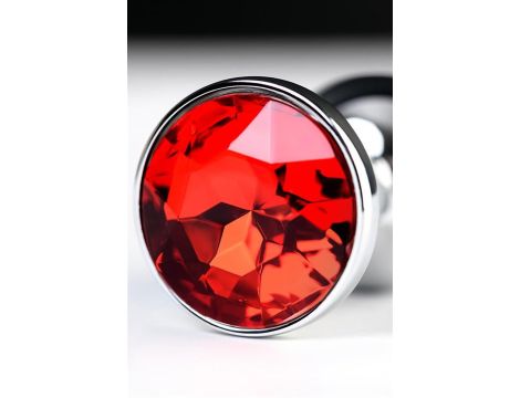 Silver anal plug with  red gem - 3