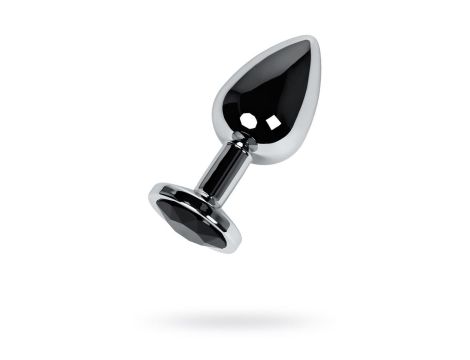 Silver anal plug TOYFA Metal with black round-shaped gem