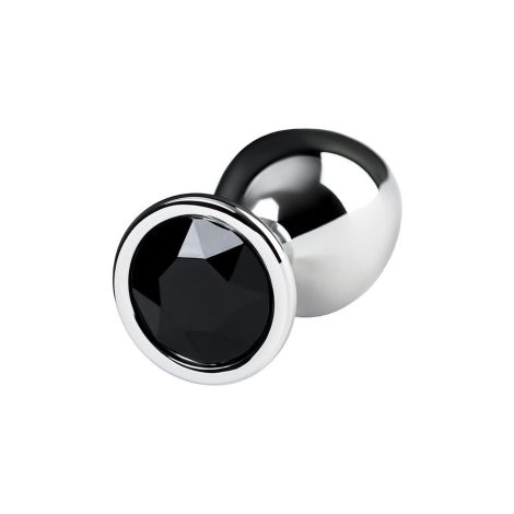 Silver anal plug TOYFA Metal with black round-shaped gem - 3