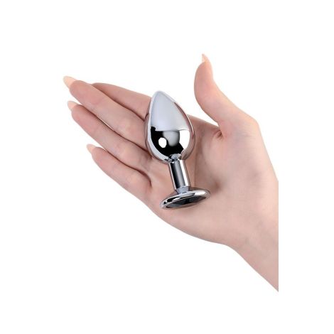 Silver anal plug TOYFA Metal with black round-shaped gem - 4