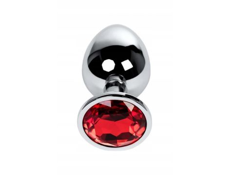 Silver anal plug TOYFA Metal with red round-shaped gem,