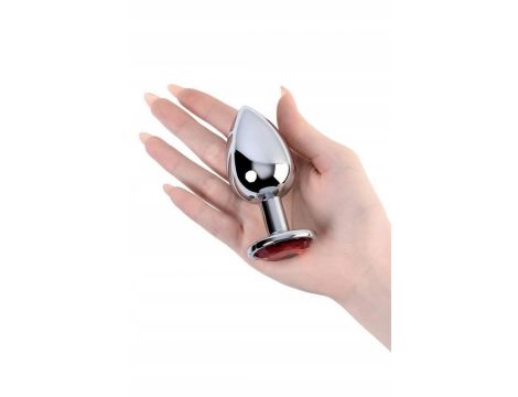 Silver anal plug TOYFA Metal with red round-shaped gem, - 3