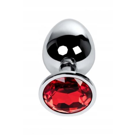 Silver anal plug TOYFA Metal with red round-shaped gem,