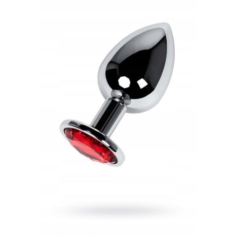 Silver anal plug TOYFA Metal with red round-shaped gem, - 2