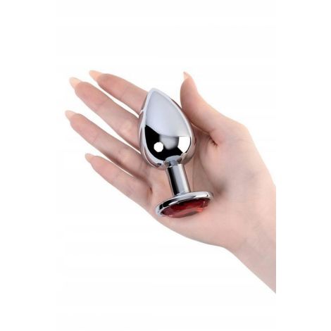 Silver anal plug TOYFA Metal with red round-shaped gem, - 3