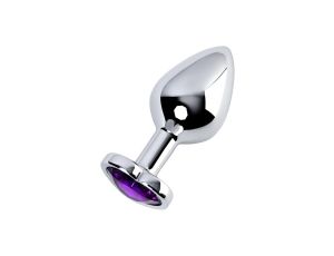 Silver anal plug with purple gem heart-shaped - image 2