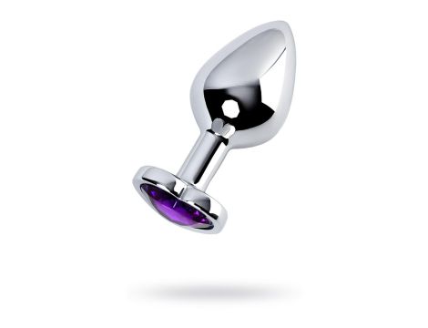 Silver anal plug with purple gem heart-shaped